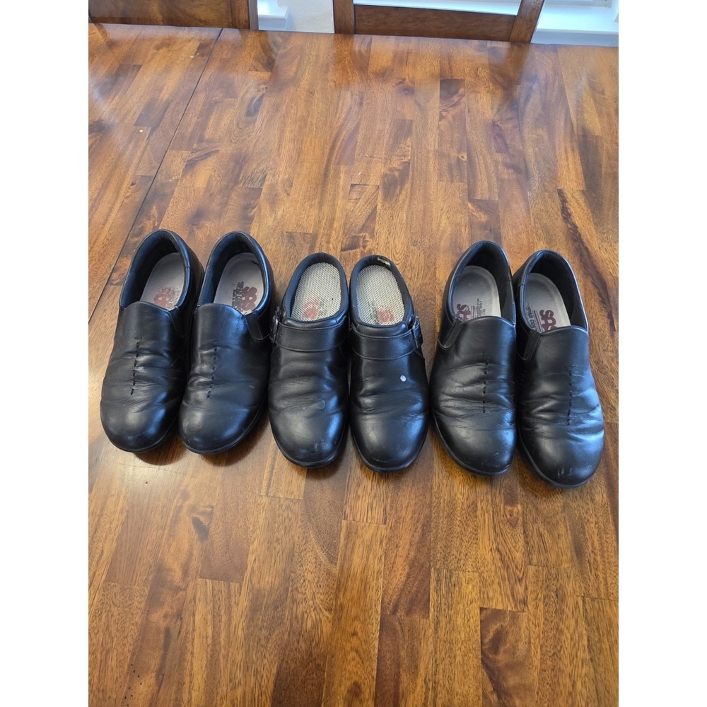 3 Pair Sas Shoes Women's Size 8 Black Slip On Loafers Comfort Walking Leather